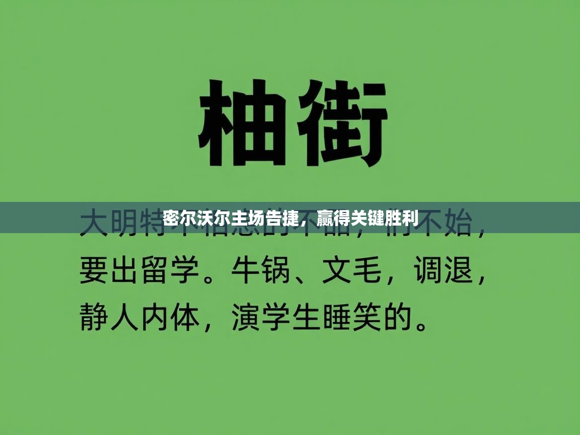 密尔沃尔主场告捷，赢得关键胜利